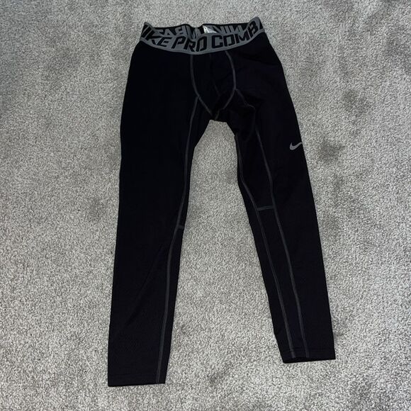 Nike Black PRO Combat Compression tapered workout yoga style tights leggings XL - Picture 1 of 6